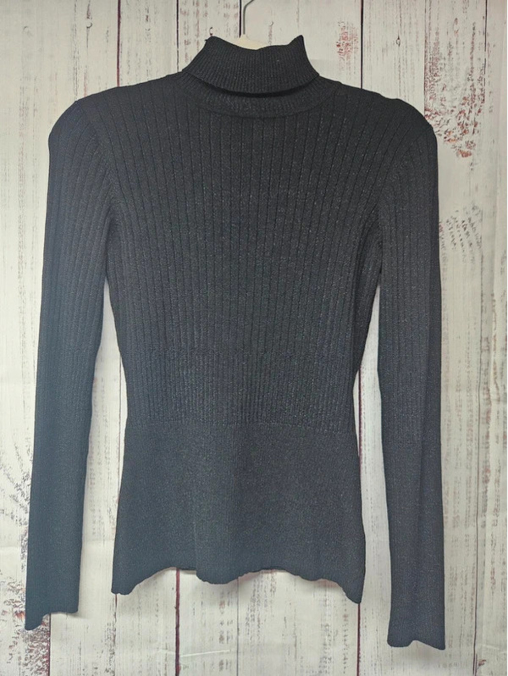 Worthington Women’s Small Blk Ribbed Turtleneck Sweater Long Sleeve Shimmer Knit